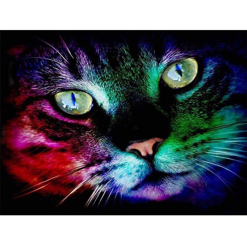 Cat DIY 5D Diamond Painting Rhinestone Animal Diamond Embroidery Cross Stitch Mosaic Full Round Drill Home Decor Art Gift