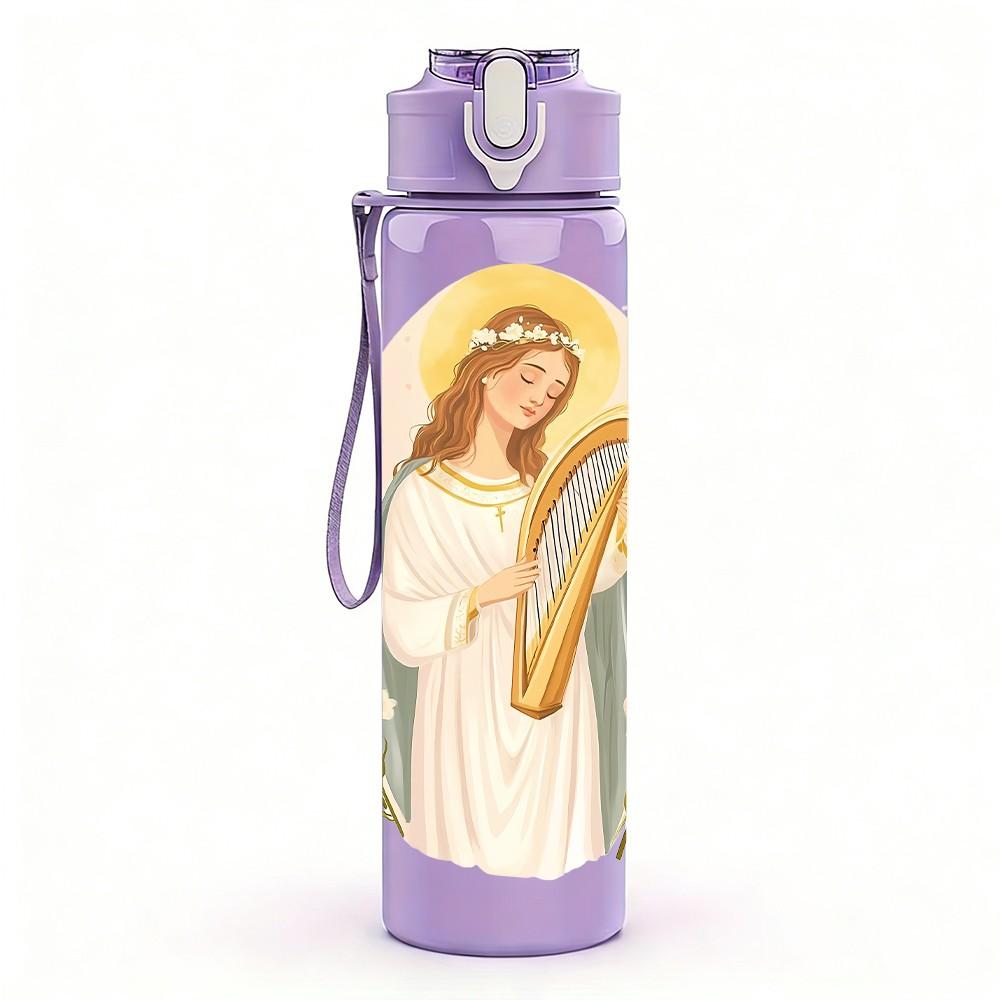 1PC Angel White Robe Religious Print 750ml Color Plastic Sports Water Bottle Leakproof Flip Straw Lid Suitable for Sports Office Home Use