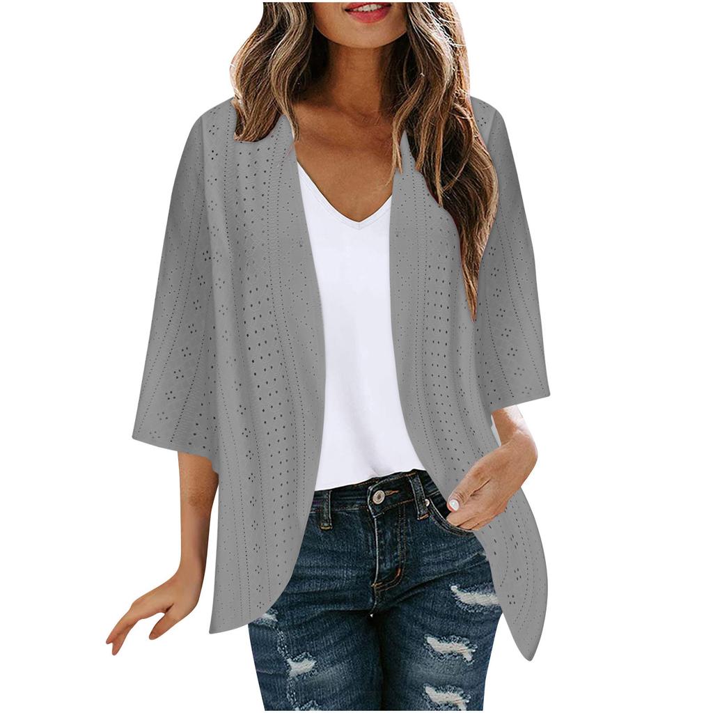 Women's Fashion Casual Seven Split Sleeve Solid Color Cardigan Jacket