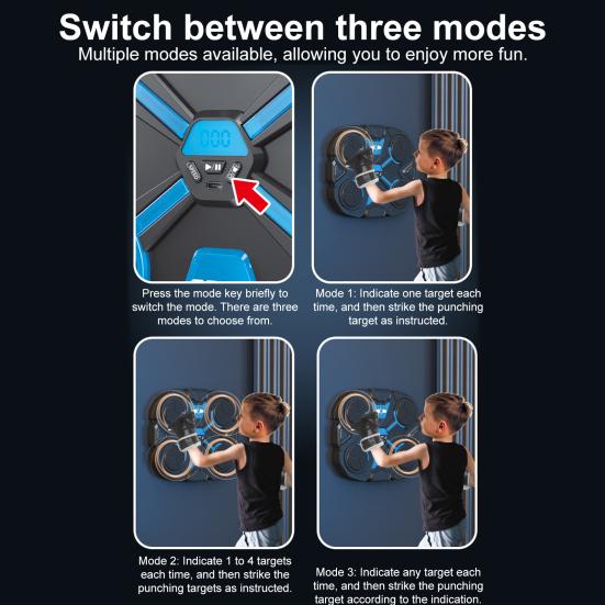 Музыкальный боксерский тренажер настенный, совместимый с Bluetooth, боксерская мишень со светодиодным счетчиком ударов, режимы, регулируемый электронный боксерский тренажер, подушка для отработки ударов