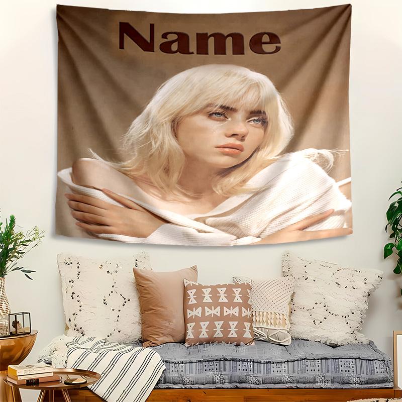 Personalized Billie Eilish Background Tapestry,Custom Name Birthday Party,Multifunctional Wall Decoration for Home Decor,Various Occasions