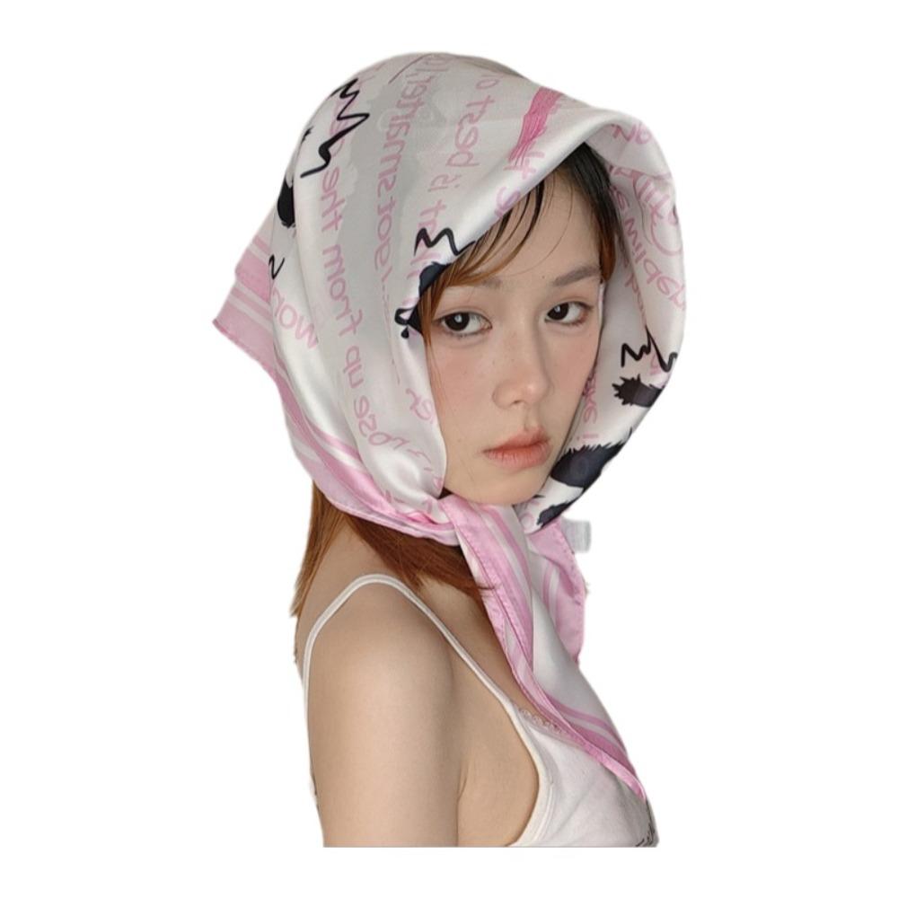 Spotted Dog Flower Printed Scarf Breathable Bandana Head Scarf Elegant Silk Satin Turban Girls