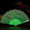 Bronzing Golden Glitter Folding Fan Elegant Plastic Floral Pattern Handheld Fan for Lady Dance Decor