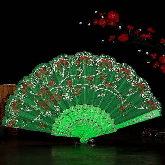 Bronzing Golden Glitter Folding Fan Elegant Plastic Floral Pattern Handheld Fan for Lady Dance Decor