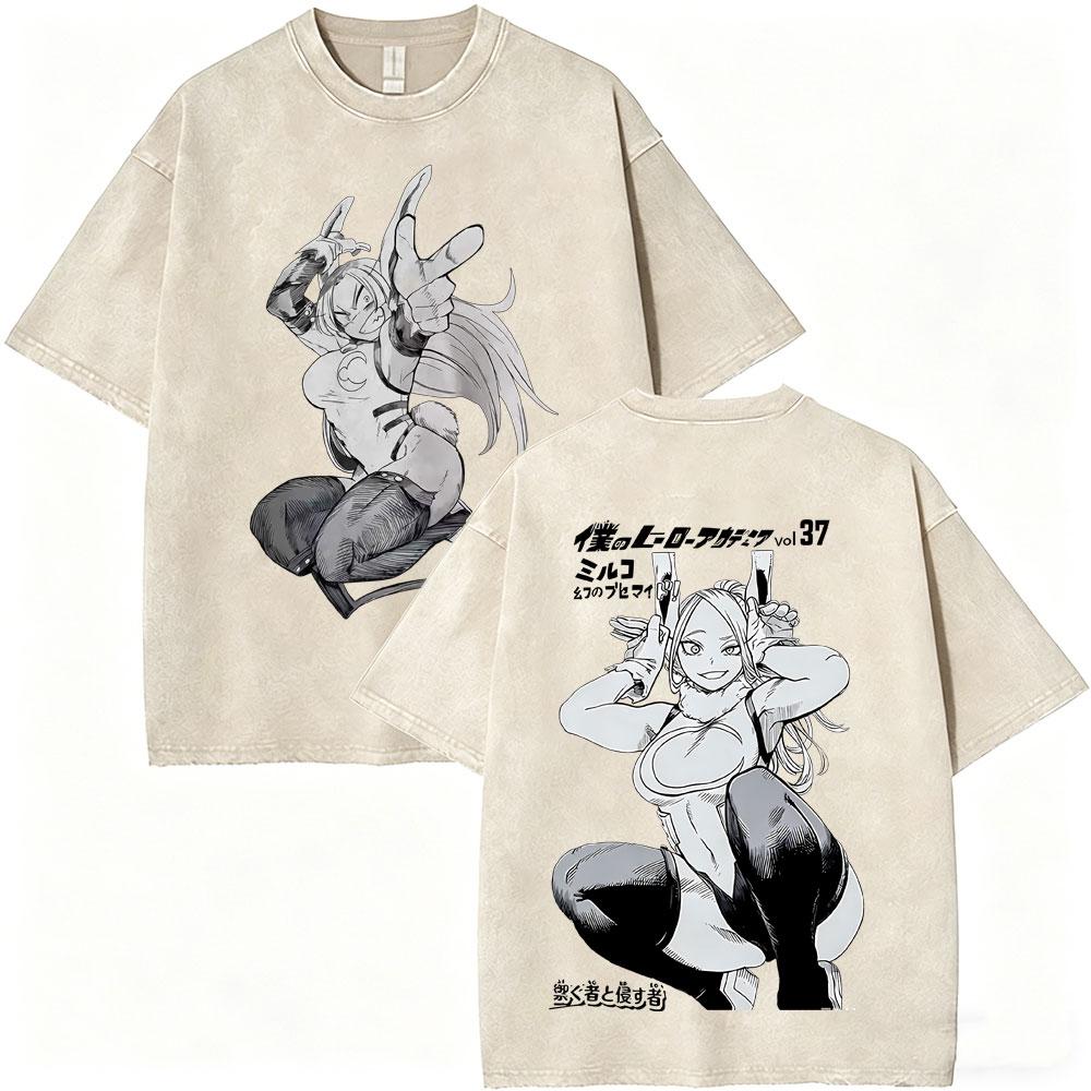 Washed Vintage Anime My Hero Academia Himiko Toga Graphic T-shirt ga Casual T-shirts Unisex Y2k Oversized T Shirts