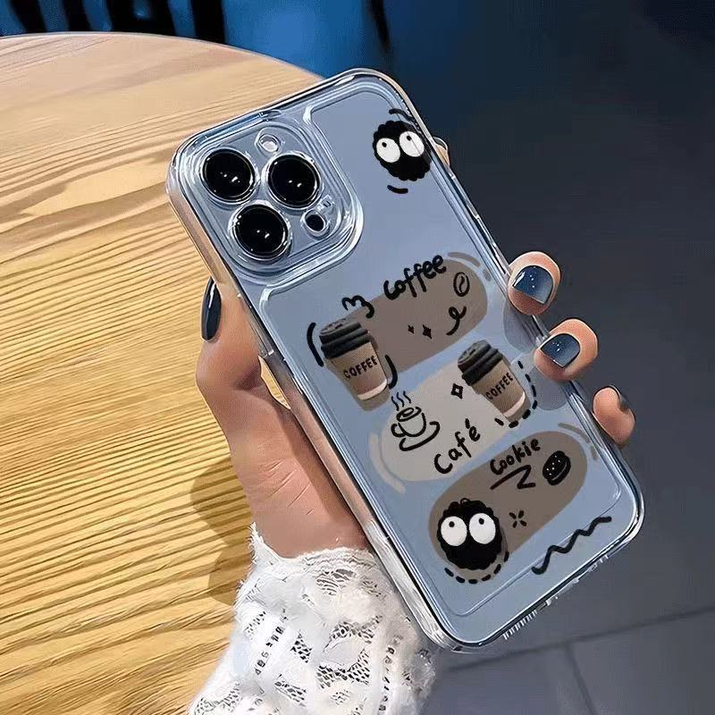 Кофейные брикеты из угля подходит для чехла для мобильного телефона iphone15promax прозрачный Apple 16 противоударный 14pro Япония и Корея 13/12