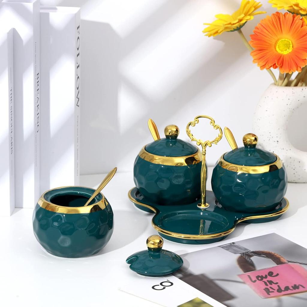 3 шт. фарфоровая сахарница для гольфа, горшок для приправы, керамический сахарница в форме гольфа с 1 лотком, контейнер для соли с крышкой и ложкой