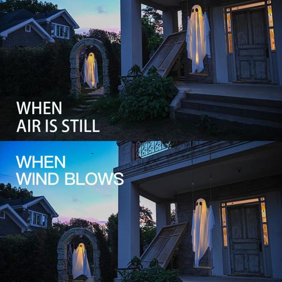 Halloween Decoration Outdoor Swing Ghost Ornament with LED Lights Adjustable Hanging Spooky Ghost Decor