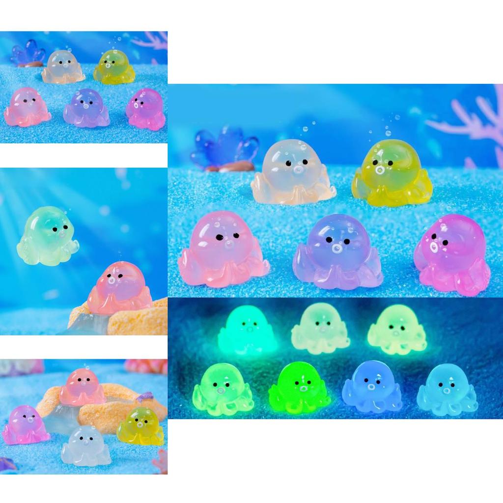 Красочное светящееся мини-украшение в виде осьминога из смолы для аквариума и террариумов