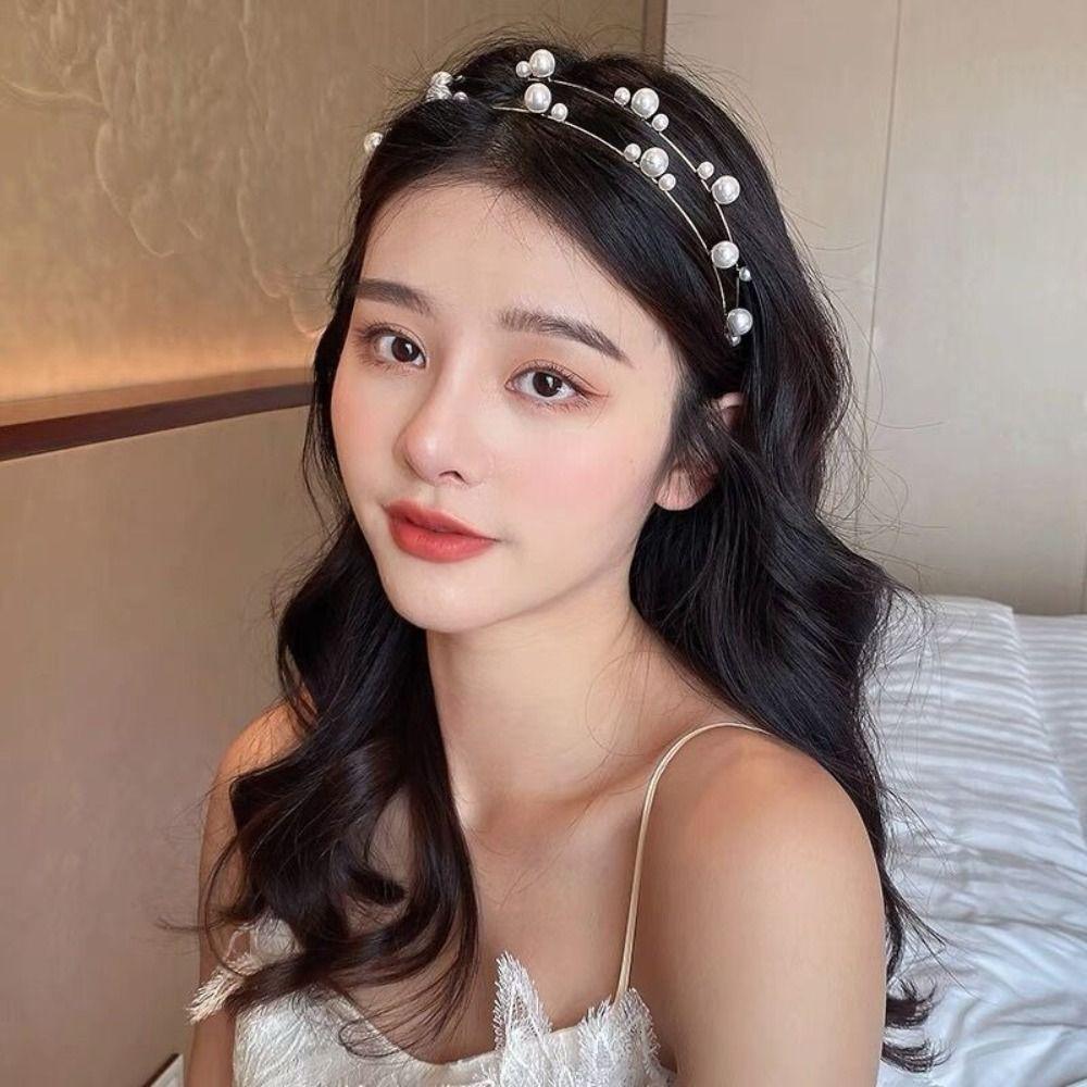 Natural Pearl Pearl Hair Band Double Layered Pearl Headband Versatile Bridal Hair Crown For Girls