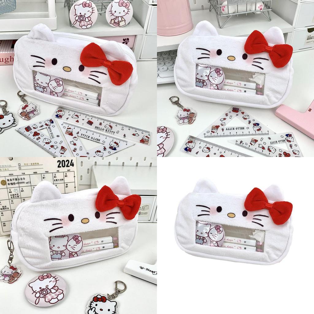 Hello Kitty Character Plush Pen Organizer With Large View Window For Students
