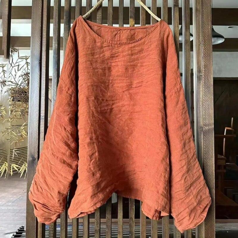 Johnature Women Vintage T-Shirts O-Neck Long Sleeve Solid Color Spring Tees Casual Loose Women Soft T-Shirts