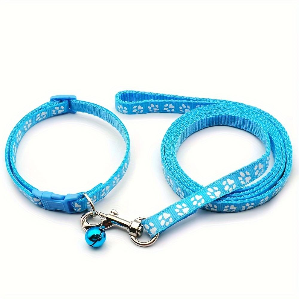 Pet Dog Collar and Leash Set, Cute Paw Pattern Nylon Dog Collar with Bell Long Dog Walking Leash