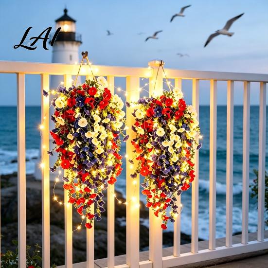 UV Resistant Flowers Patriotic Hanging Basket Red White Blue Artificial for America's 250th Anniversary Fade Outdoor Indoor Decor Weatherproof