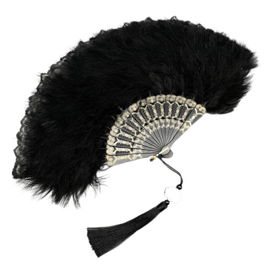 Yousheng винтажный складной веер из перьев и кружева с кисточками, портативный летний ручной веер, украшение для танцевального представления, реквизит для костюмов для вечеринок