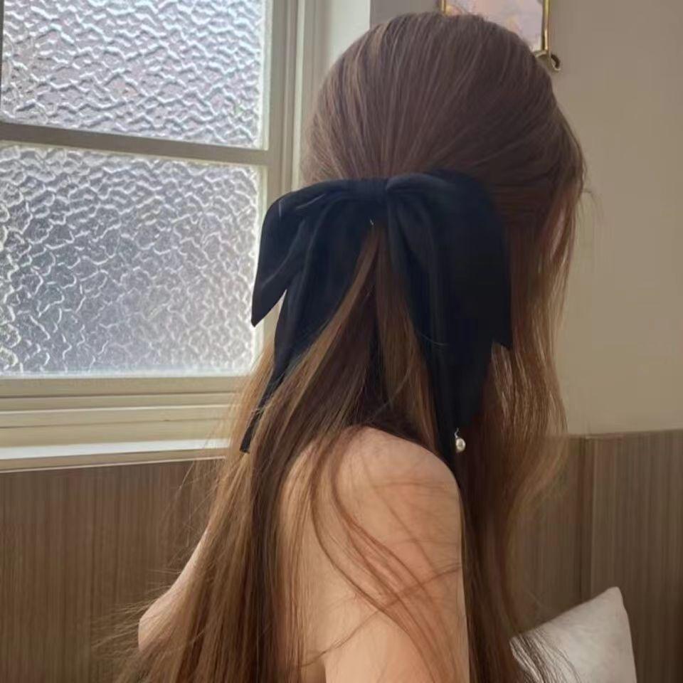 2023 Заколка для волос с большим бантом с атласным эффектом: Элегантная шелковистая лента с пружинным зажимом