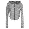Shop   Women Striped Sheer Hoodie Zip Up Cardigan Sky Blue Egg Wcd 20657