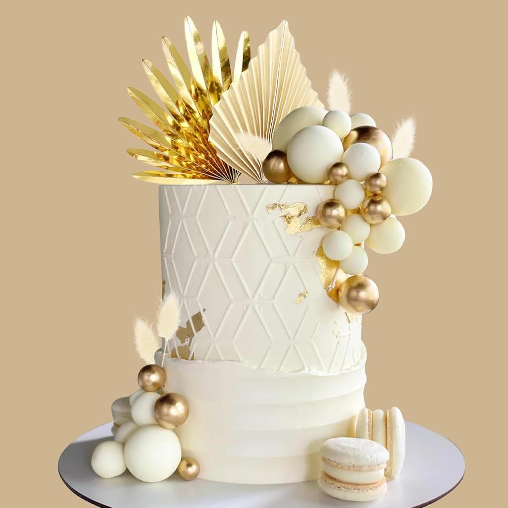Palm Leaves Cake Decorations Balls Cake Toppers for Birthday Wedding Anniversary Baby Shower Party Supplies