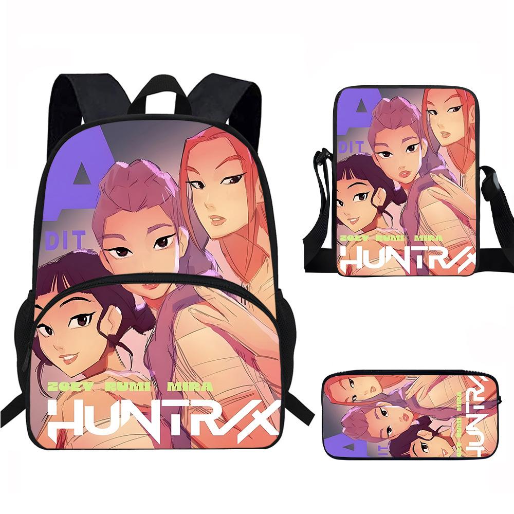 K-Pop Demon Hunters 3-Piece Student Backpack Set Anime-Themed Trendy Printed Backpack Set