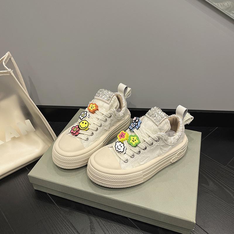 Platform Muffin White Canvas Shoes Women's 2025 Autumn New Small White Shoes Fashion Casual Board Shoes Versatile Student Tide