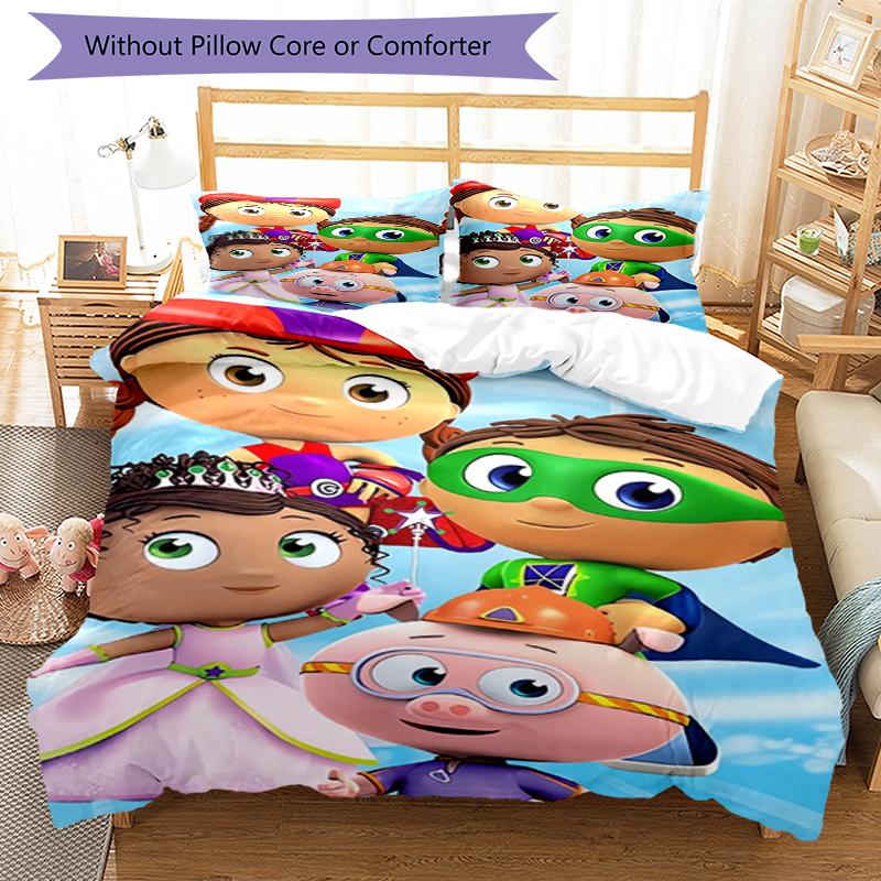 3pcs Super Why Bedding Set Duvet Cover Closure Includes 1 Duvet Cover & 2 Pillowcases, Soft and Comfortable for All Seasons.