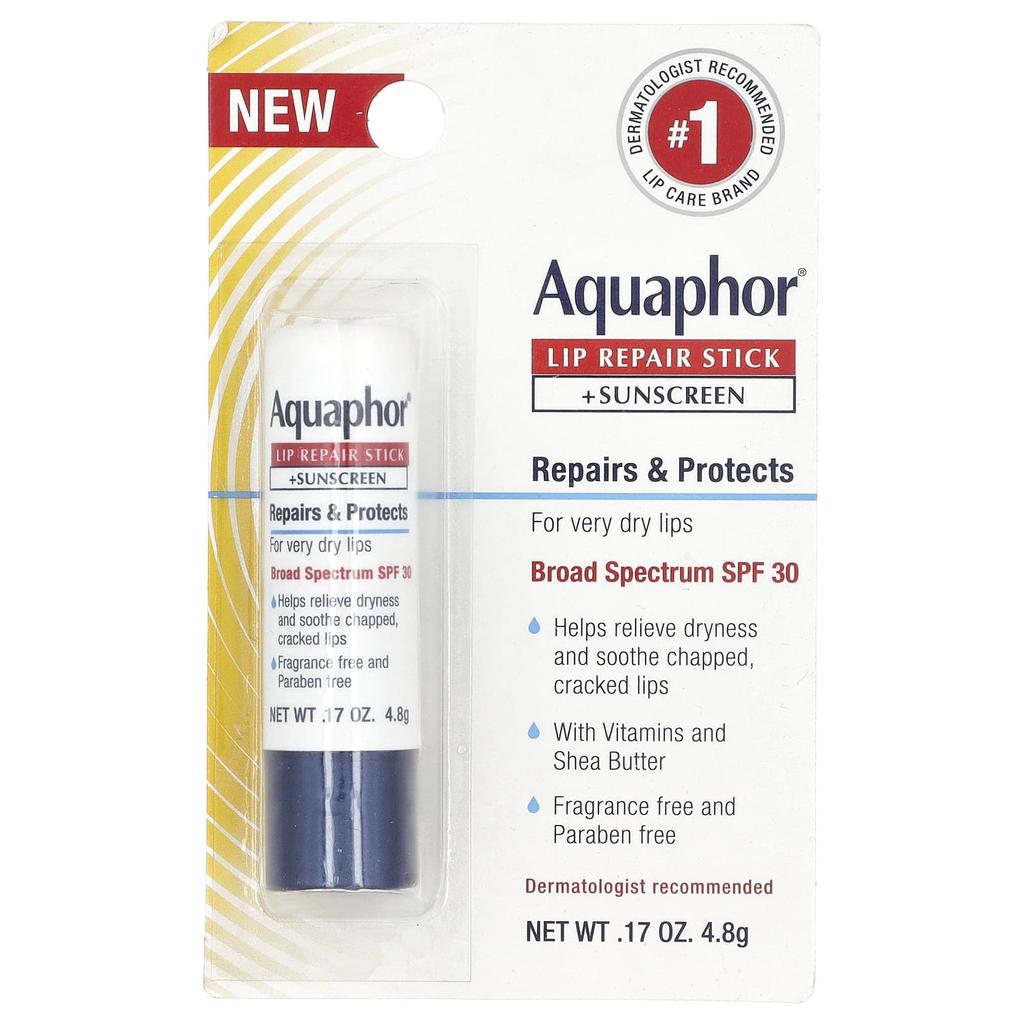 Aquaphor Помада для губ + защита от УФ-излучения, SPF 30, без запаха, 4,8 г (0,17 унции)
