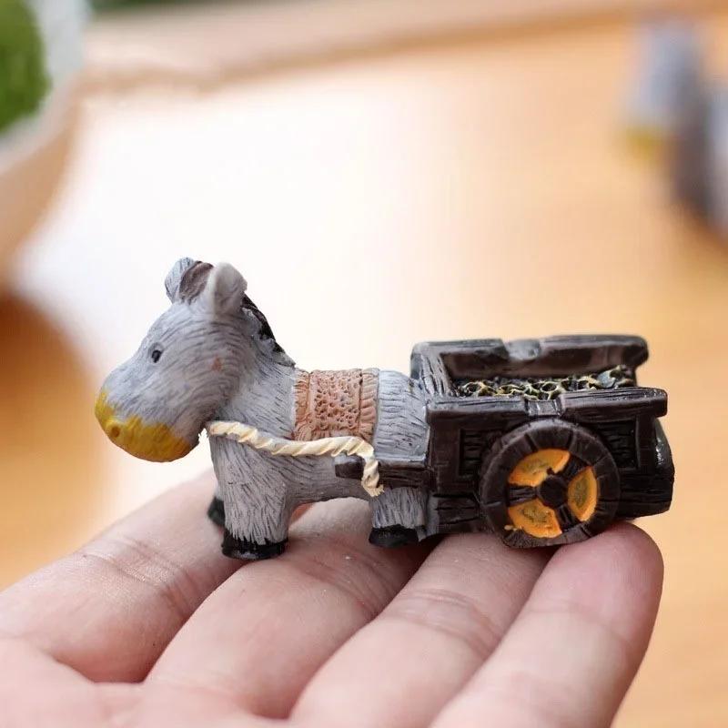 New Mini Craft Micro Landscaping Decor Donkey Pull Board Cars Stone Mill Miniature Fairy Garden Home Decoration DIY Accessories