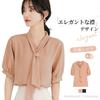 Tie Blouse Short Sleeve Shirt Blouse Office Top Chiffon Bow Elegant Pleated Splicing Slim Fit Fashion Cute Business Puff Sleeve Bow Top Commuting