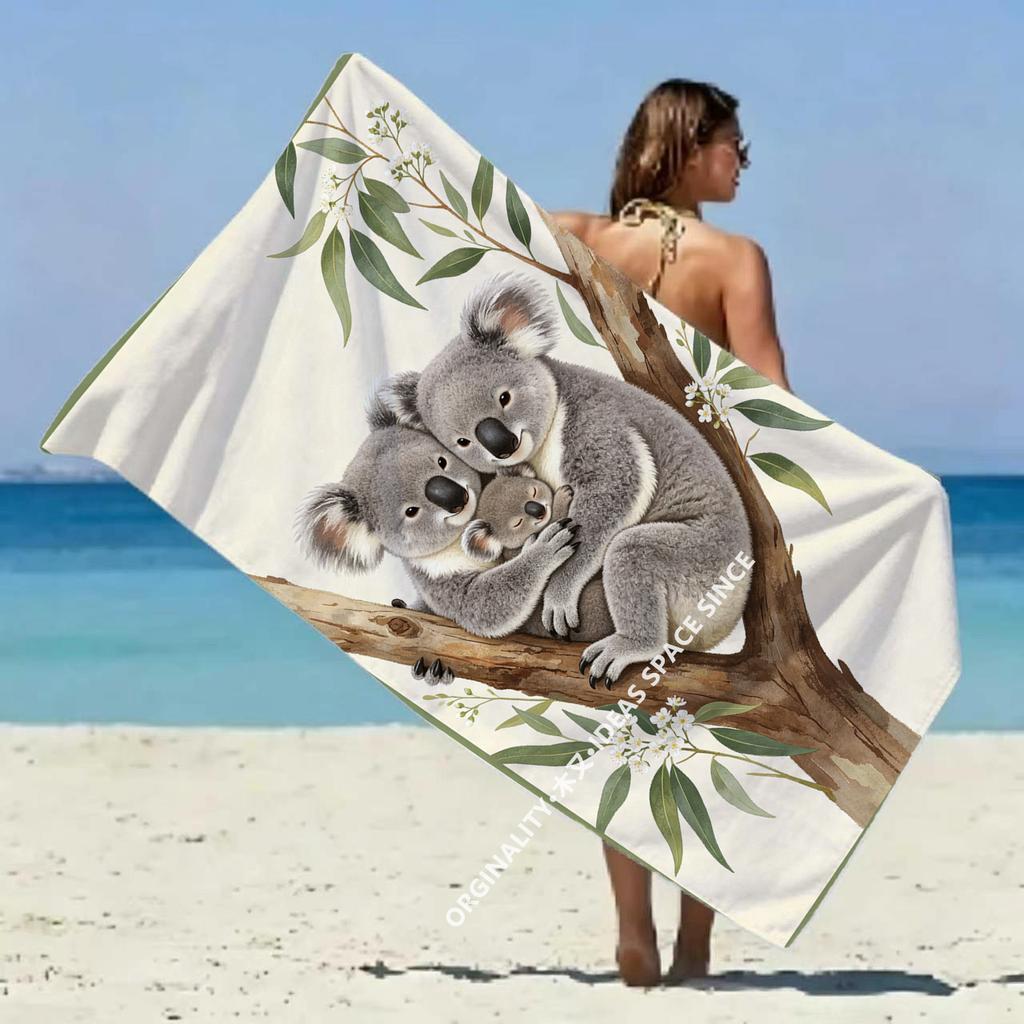 Koala Family Print Beach Towel Patterned Sunscreen And Windproof Suitable For Swimming Pool Camping Travel