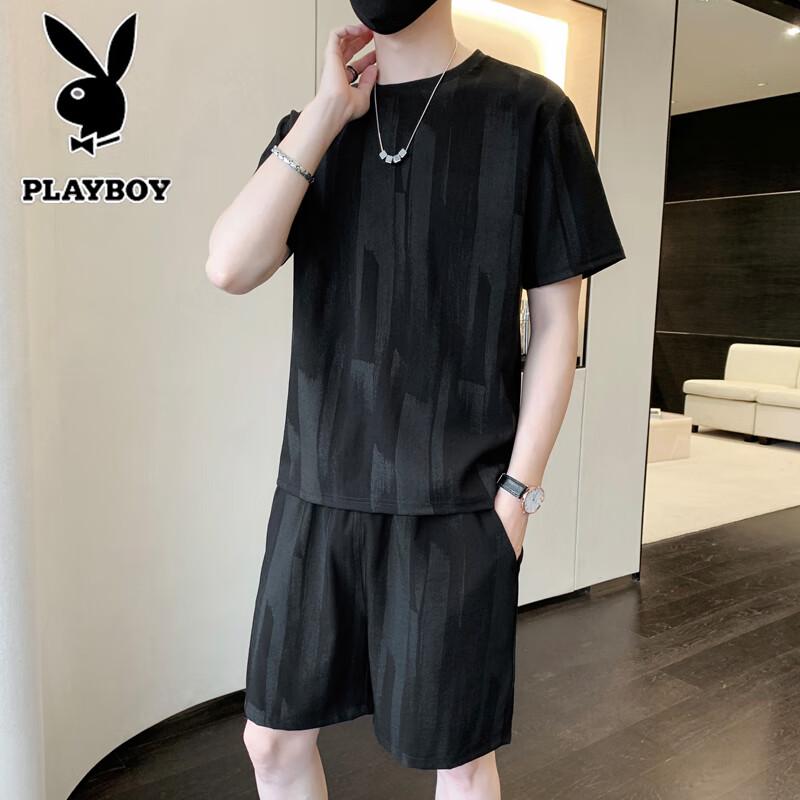 Playboy Men's Ice Silk Short-Sleeve T-Shirt & Shorts Set