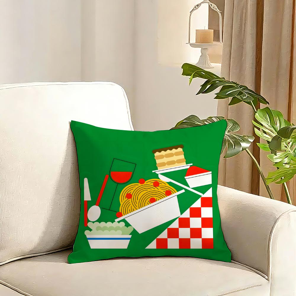 food illustration Cushion Cover Reversible Plush Pillow Cover Soft Fluffy Home Decor for Sofa Bedroom