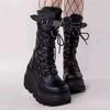 Women's Plus Size Punk Style Mid-Calf Wedge Heel Boots - 2022 Thick Sole Martin Boots