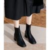 2025 New Thick Heel Short Boots Women's French Square Head Spring and Autumn Single Boots Fashion Medium Tube Thin Boots Black High Heel Boots