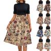 Women's Fashion Casual Belt Short Sleeve Round Neck Floral Elegant Temperament Dress