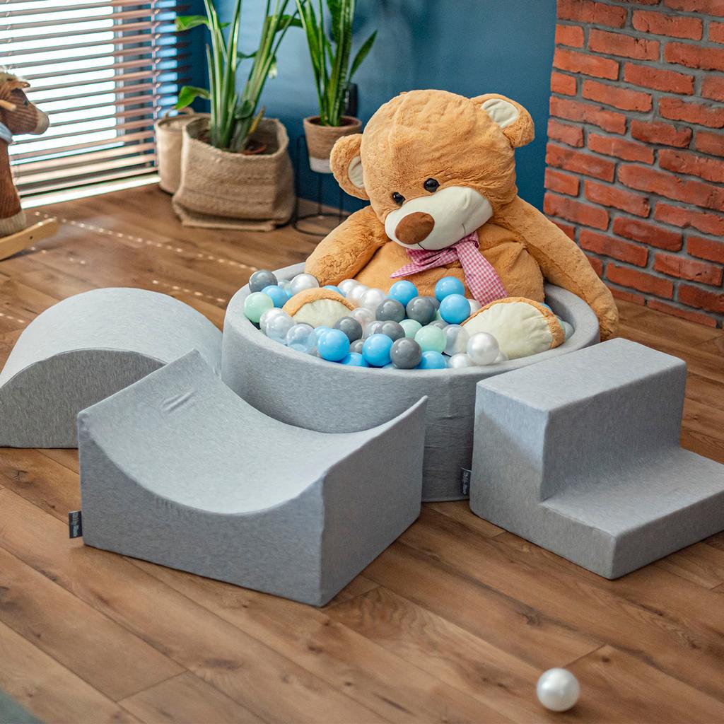 KiddyMoon 90x30cm/300 Balls Balls 7cm / 2.75in Baby Foam Ball Pit Made In Eu, Lgrey:pearl/grey/transparent/light Pink