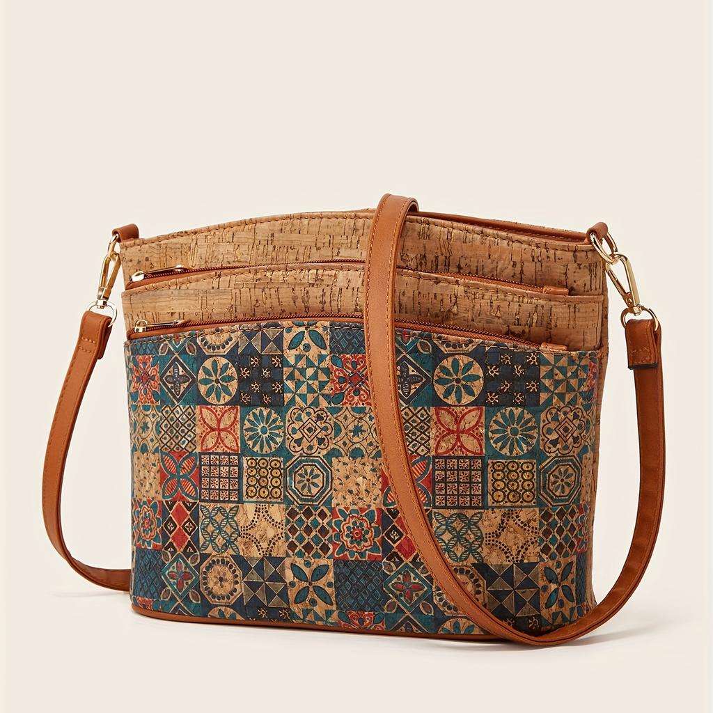 Винтажная сумка через плечо с цветочным принтом, женская сумка через плечо с узором коры дерева, сумка на плечо в этническом стиле