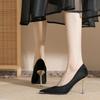 French Single Shoes Black Suede Light Mouth High Heels Women's Thin Heels Spring 2025 New Temperament Professional Versatile