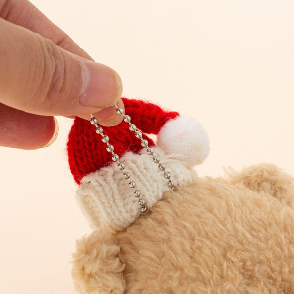 Brown White Christmas Bear Pendant Couple Hat Bear Handheld DIY Bear Cute Curly Bear Bag Pendant