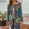 ZANZEA Этнический принт Повседневный длинный рукав Женский кардиган Тонкий Верхняя одежда