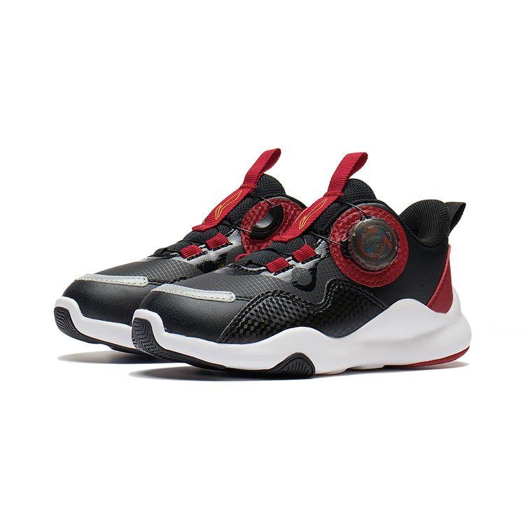 Li Ning Kids Comfortable Daily Non-Slip Shock Absorbing Wear-Resistant Casual Shoes Kids Casual Shoes Black Red YKNS098-17
