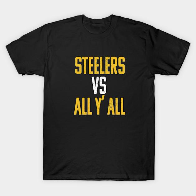 Men Black Print T-shirt Steelers Vs All Y'All No-Cut Heat Transfer Print Cotton Tshirt