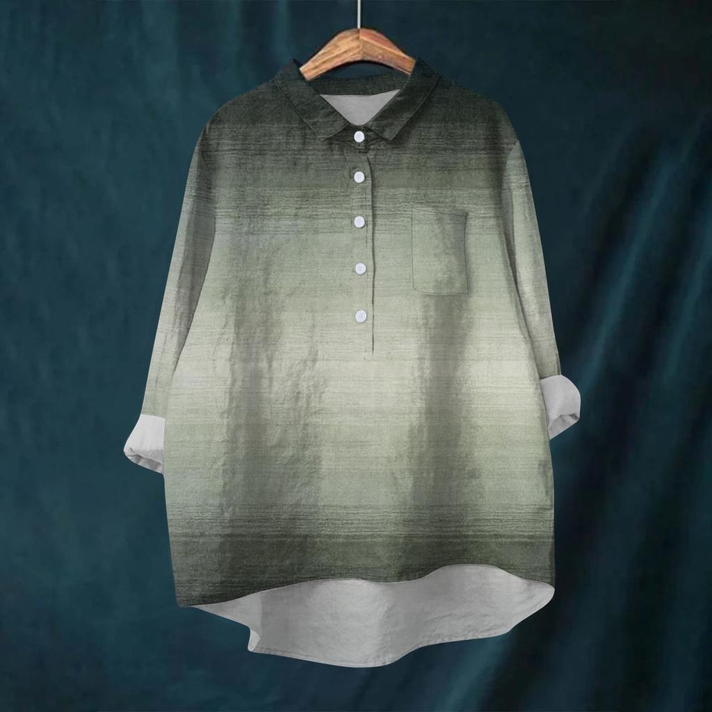 Женская рубашка-блузка с длинными рукавами и принтом на пуговицах, повседневный подол, нестандартный воротник рубашки