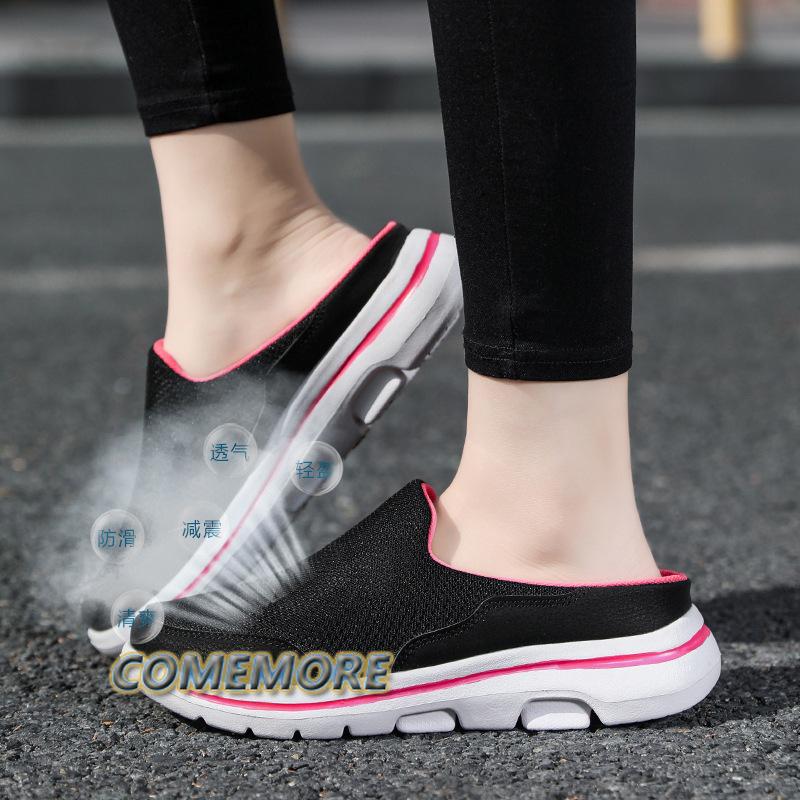 2024 Мужские повседневные мюли из сетчатой ткани, дышащие тапочки на плоской подошве, осенняя обувь для пар, лоферы большого размера, модная обувь, мужские уличные тапочки