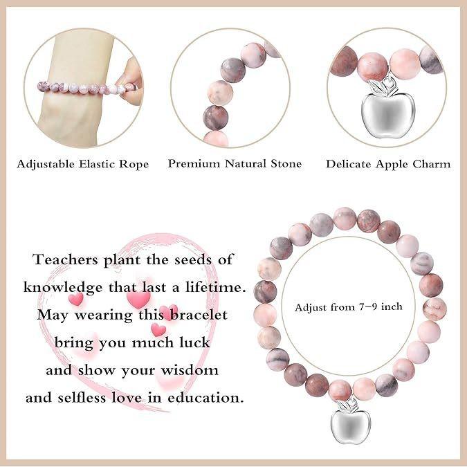 Popular Apple Pendant Bracelet Pink Zebra Shoushan Stone Graduation Season Student Teacher Gift Bracelet Beaded