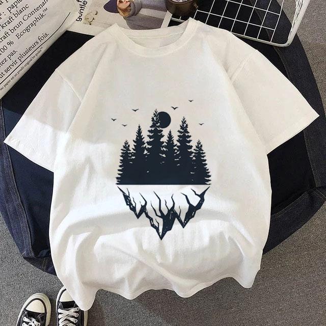 Summer White T Shirt Dark Forest Mountain Adventure Harajuku Shirts Short Sleeve Tops Female Clothing