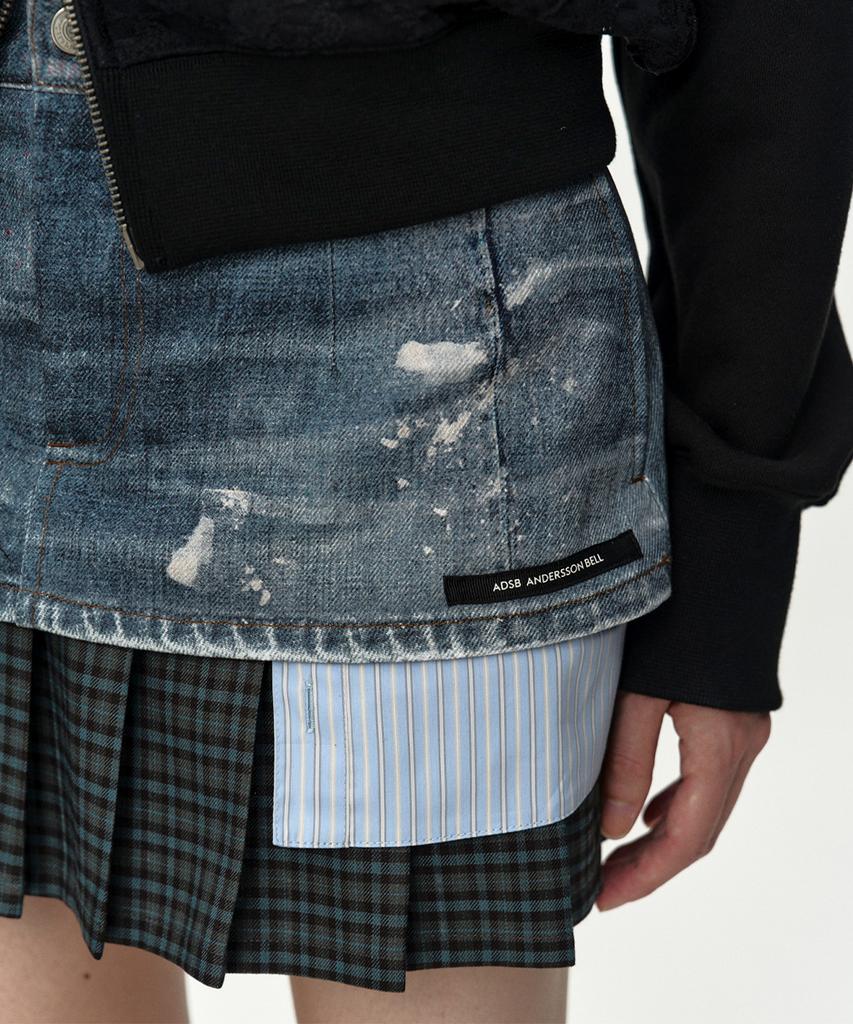 Andersson Bell Painted Denim Layered Mini Pleats Skirt Apa884W(Blue)