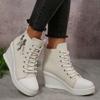 Fashion Women's Black White Wedge Sneakers Fashion High Top Lace Up Canvas Shoes for Women Lightweight Casual Platform Vulcanized Shoes