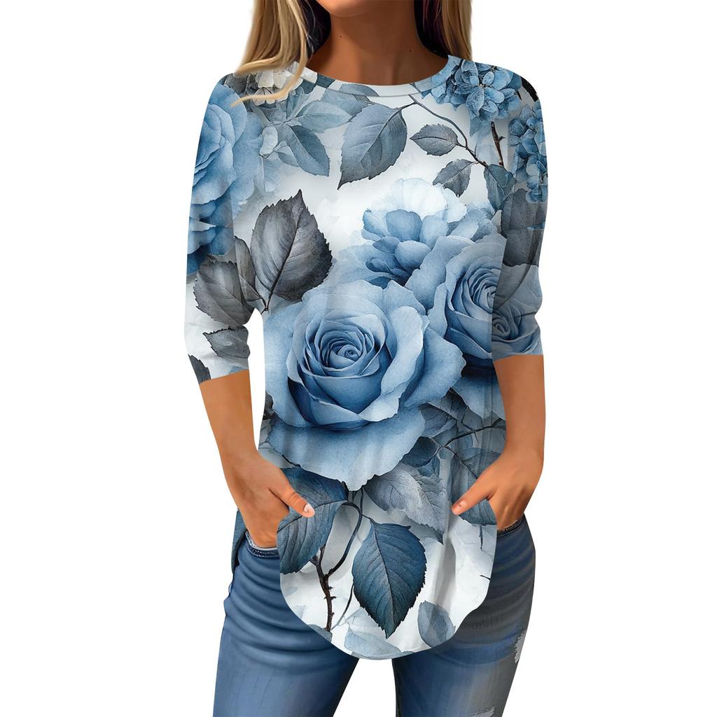 Рубашки с рукавом 3/4 для женщин, милые топы, футболки с рисунком, блузки, повседневные базовые топы больших размеров, пуловеры