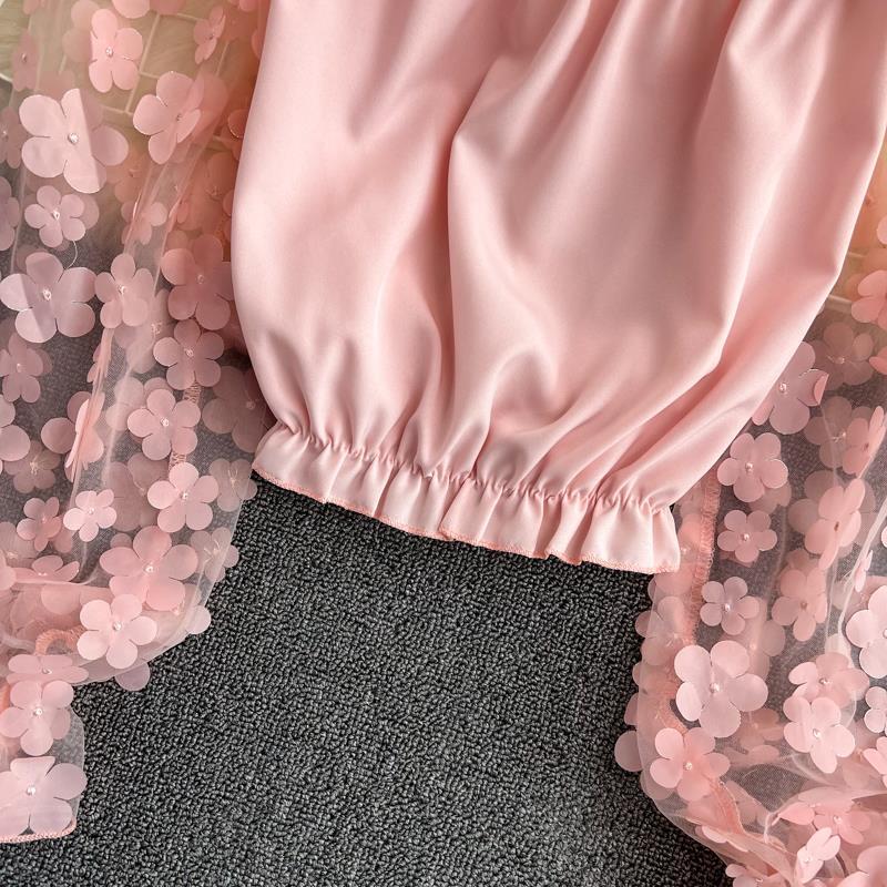 Шифоновая рубашка на одно плечо, прозрачная сетчатая строчка, свободная талия, укороченный топ с открытыми плечами, женские топы