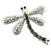 [P7621] - Designer Brooch 'Dragonfly' Gray White Silver - 40x40 Mm